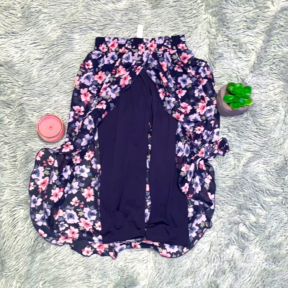 long skirt with leggings underneath.